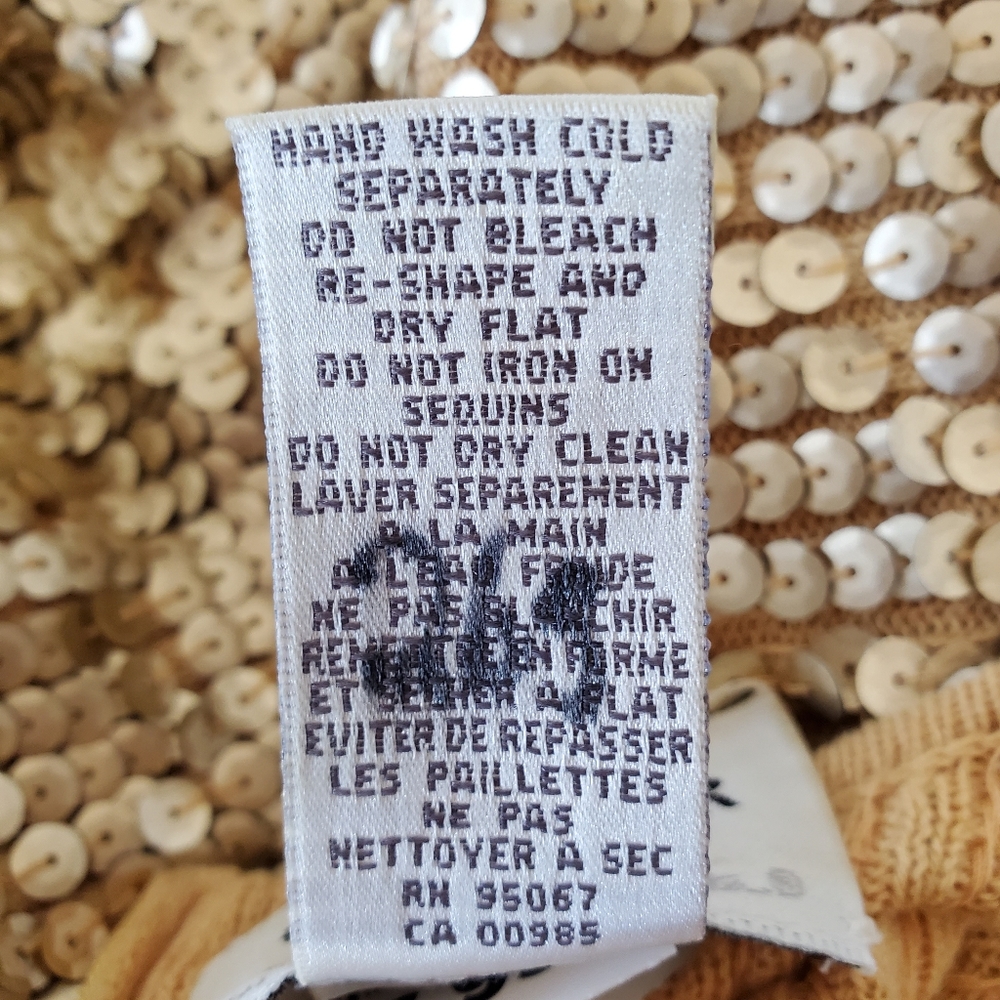 VINTAGE OSCAR DE LA RENTA Sz L Gold Sequin Short Sleeve Sweater Top Zip GLITZY - Picture 14 of 16